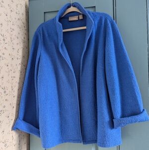 Chico's Blazer Teddy Jacket Soft Wool Holidays Royal blue Open Style Statement